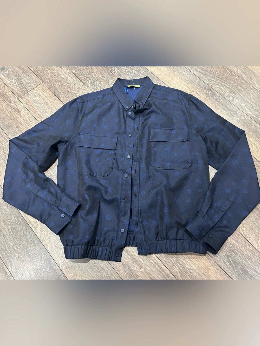 Versace Navy Patterned Lightweight Shirt Jacket